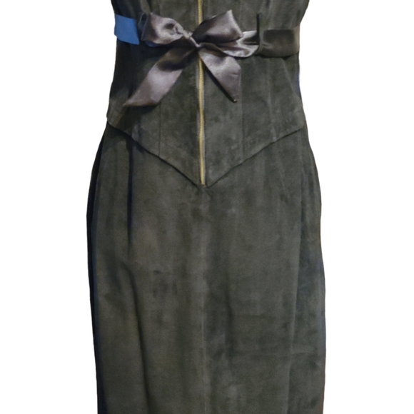 NWT Aldo 6 Suede Leather Dress Bodycon Black/Dark Purple with Satin Bow ab Waist - Picture 6 of 14